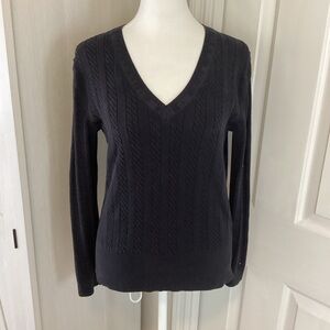 Tommy Hilfiger Cable Neck Black V-Neck Sweater Sz L